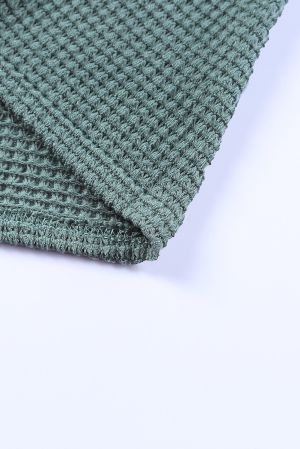 Women’s Green Waffle Knit Long Sleeve Top
