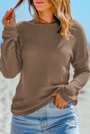 Women’s Brown Waffle Knit Long Sleeve Top