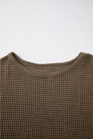 Women’s Brown Waffle Knit Long Sleeve Top