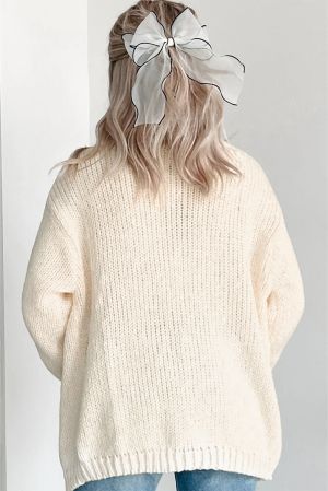 Women’s White Knit Cardigan with Pumpkin Embroidery