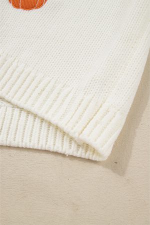Women’s White Knit Cardigan with Pumpkin Embroidery