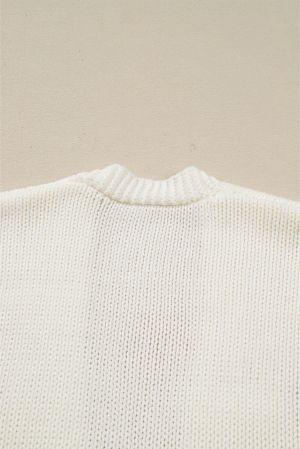 Women’s White Knit Cardigan with Pumpkin Embroidery