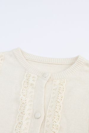 Women’s Beige Cardigan with Lace Details and Buttons