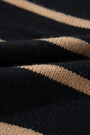 Women’s Black Cardigan with Beige Stripes and Buttons