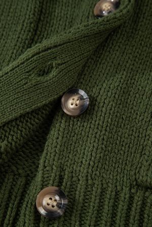Women’s Green Cardigan with Ethnic Pattern and Buttons