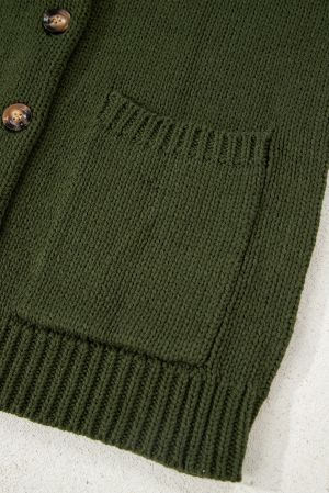 Women’s Green Cardigan with Ethnic Pattern and Buttons
