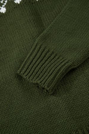 Women’s Green Cardigan with Ethnic Pattern and Buttons
