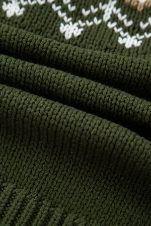 Women’s Green Cardigan with Ethnic Pattern and Buttons