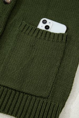 Women’s Green Cardigan with Ethnic Pattern and Buttons