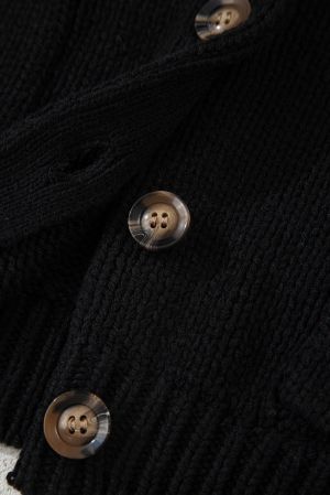 Women’s Black Cardigan with Ethnic Pattern and Buttons