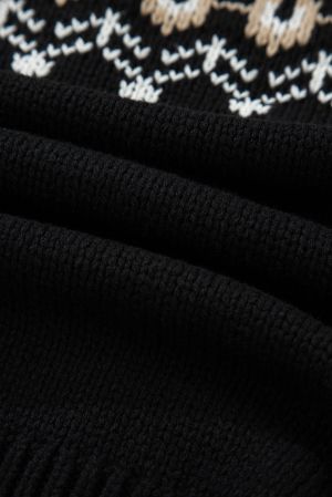 Women’s Black Cardigan with Ethnic Pattern and Buttons