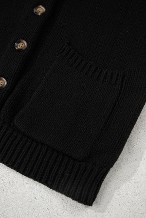 Women’s Black Cardigan with Ethnic Pattern and Buttons