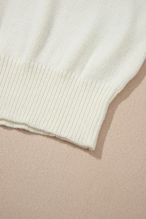 Women’s White Knit Sweater with Textured Flowers