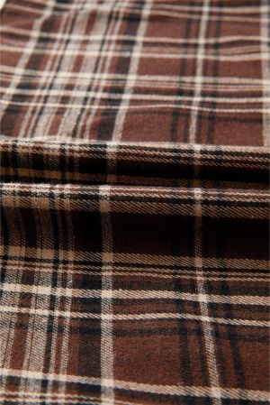 Women’s Brown Plaid Long Sleeve Blouse with Hood