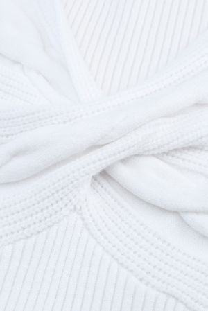 Women’s White Sweater with Crossed V Neckline