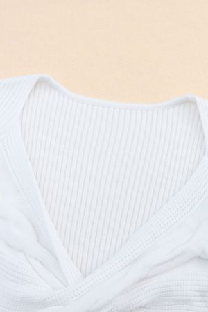 Women’s White Sweater with Crossed V Neckline