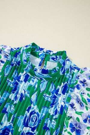 Women's Green Floral Print Short Sleeve Blouse