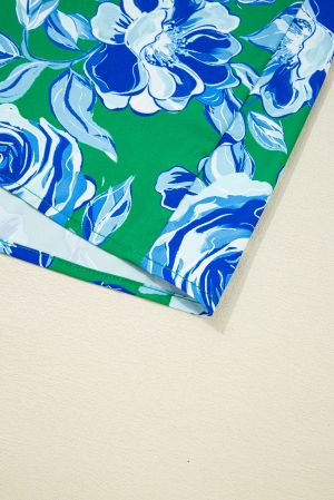 Women's Green Floral Print Short Sleeve Blouse