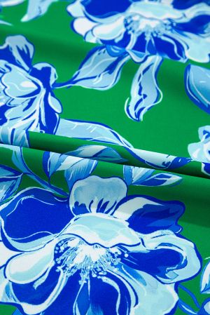 Women's Green Floral Print Short Sleeve Blouse