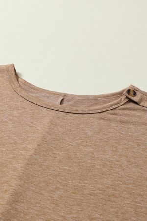 Khaki Solid Color Button Decor Dolman Sleeve Top