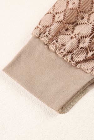 Women's Beige Blouse with Lace Sleeves and Pleated Front