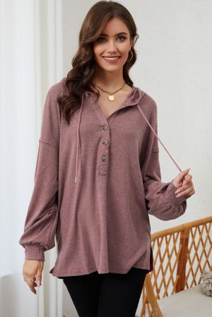 Women’s Hoodie with Buttons and Asymmetrical Hem