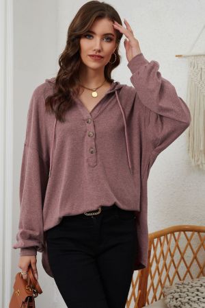 Women’s Hoodie with Buttons and Asymmetrical Hem