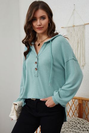 Women’s Hoodie with Buttons and Asymmetrical Hem