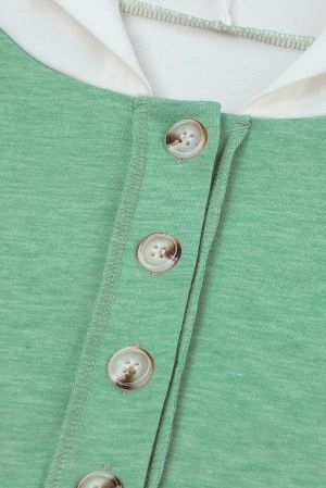 Women’s Color Block Hoodie with Buttons in Green, White and Yellow