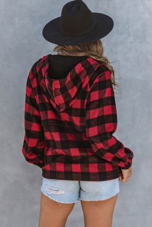 Women’s Hoodie with Zipper in Red and Black Plaid