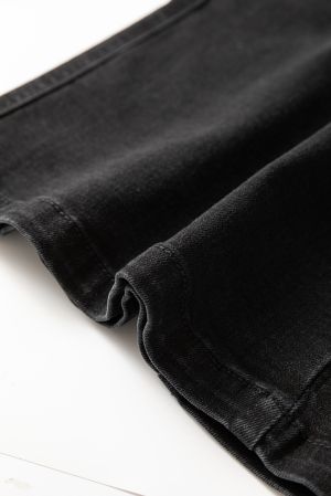Women’s Black High Waist Denim Midi Skirt with Side Split