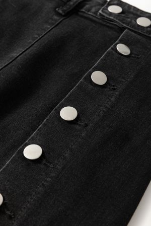 Women’s Black High Waist Denim Midi Skirt with Side Split