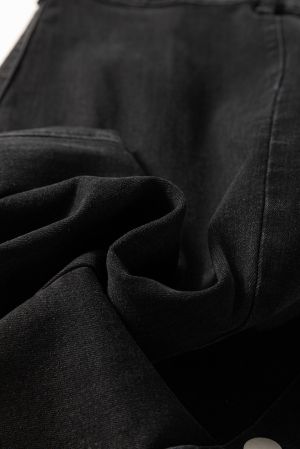 Women’s Black High Waist Denim Midi Skirt with Side Split