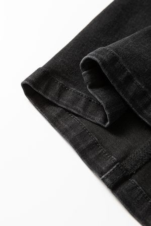 Women’s Black High Waist Denim Midi Skirt with Side Split