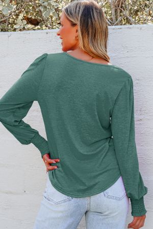 Women’s Green Long Sleeve Blouse with V-Neck
