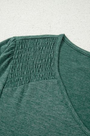 Women’s Green Long Sleeve Blouse with V-Neck