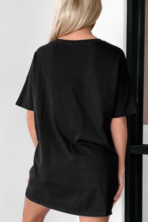 Black Cotton Oversized T-Shirt Tunic with Short Sleeves