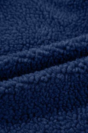 Blue Fleece Zip Up Drawstring Hooded Pocketed Jacket