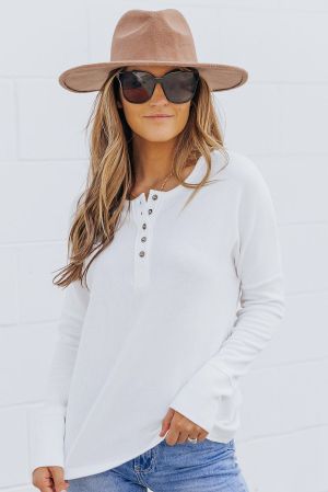 Women's White Long Sleeve Blouse with Front Buttons