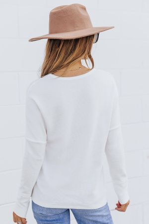 Women's White Long Sleeve Blouse with Front Buttons