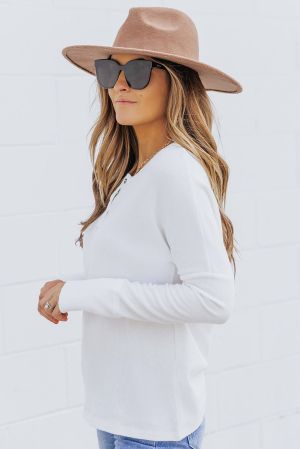 Women's White Long Sleeve Blouse with Front Buttons
