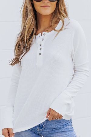Women's White Long Sleeve Blouse with Front Buttons
