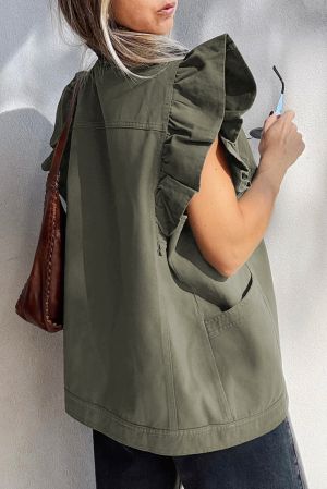 Дамски дънков елек в зелено с ефектни къдрички, 100% памук