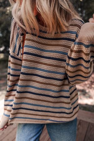 Women’s Knitted Striped Sweater in Beige, Brown and Blue