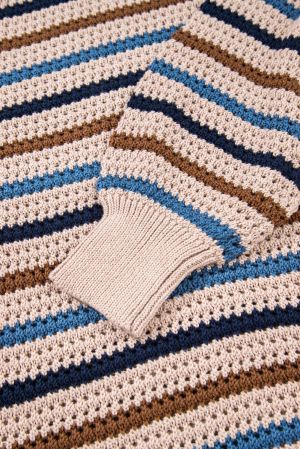 Women’s Knitted Striped Sweater in Beige, Brown and Blue