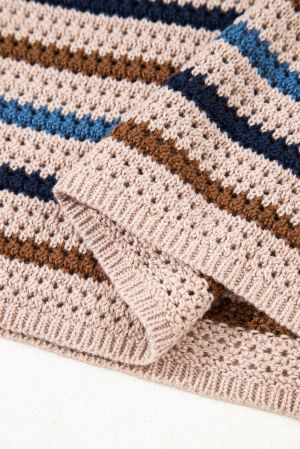 Women’s Knitted Striped Sweater in Beige, Brown and Blue