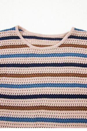 Women’s Knitted Striped Sweater in Beige, Brown and Blue