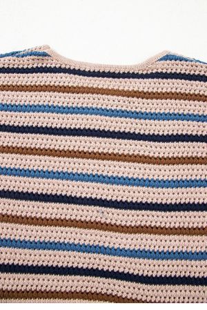 Women’s Knitted Striped Sweater in Beige, Brown and Blue