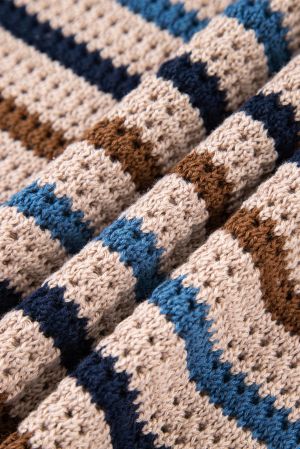 Women’s Knitted Striped Sweater in Beige, Brown and Blue