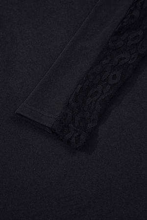 Дамска черна блуза с леопардови прозрачни ръкави